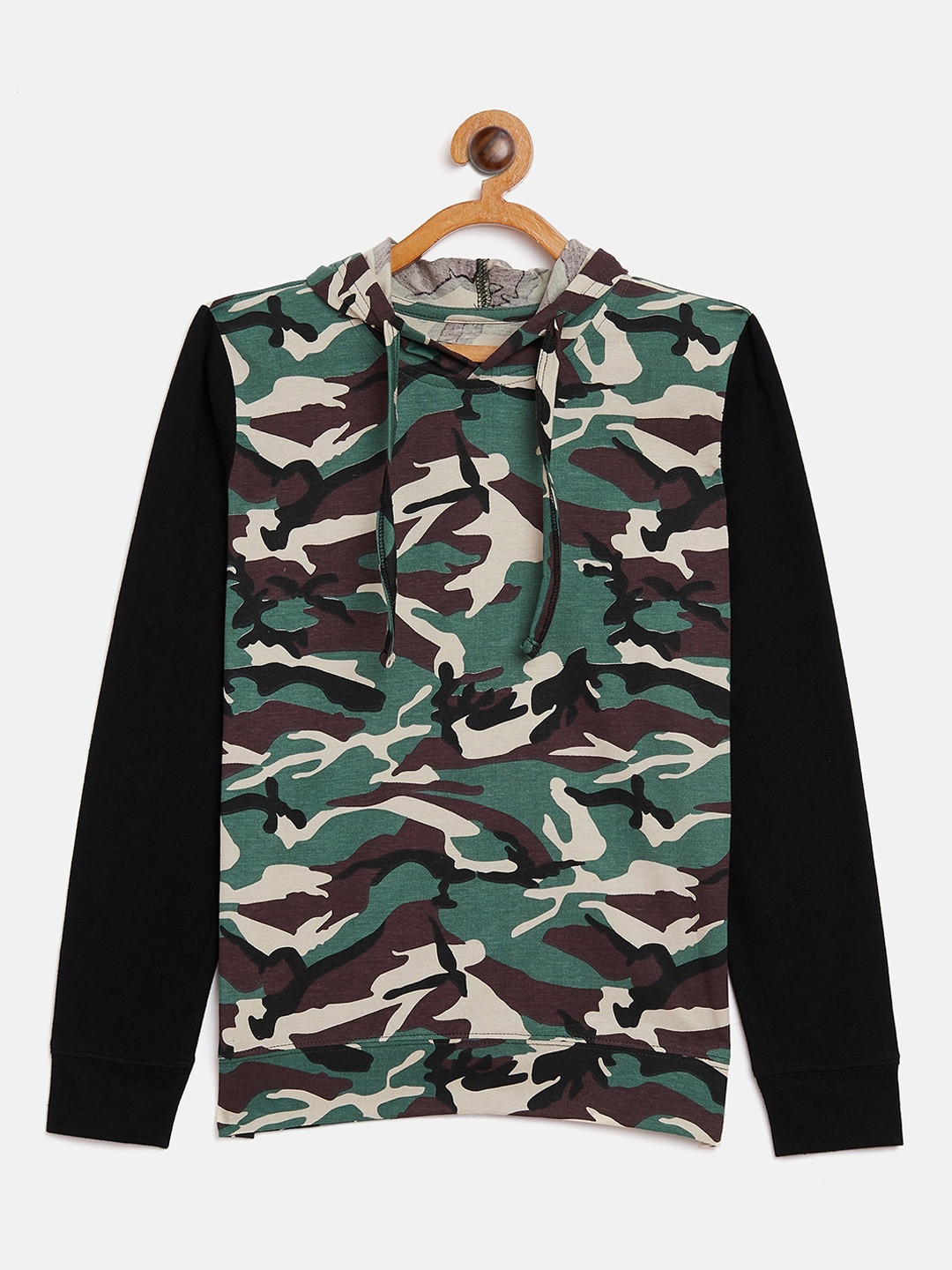 

GRITSTONES Boys Black & Green Camouflage Printed Hood T-shirt