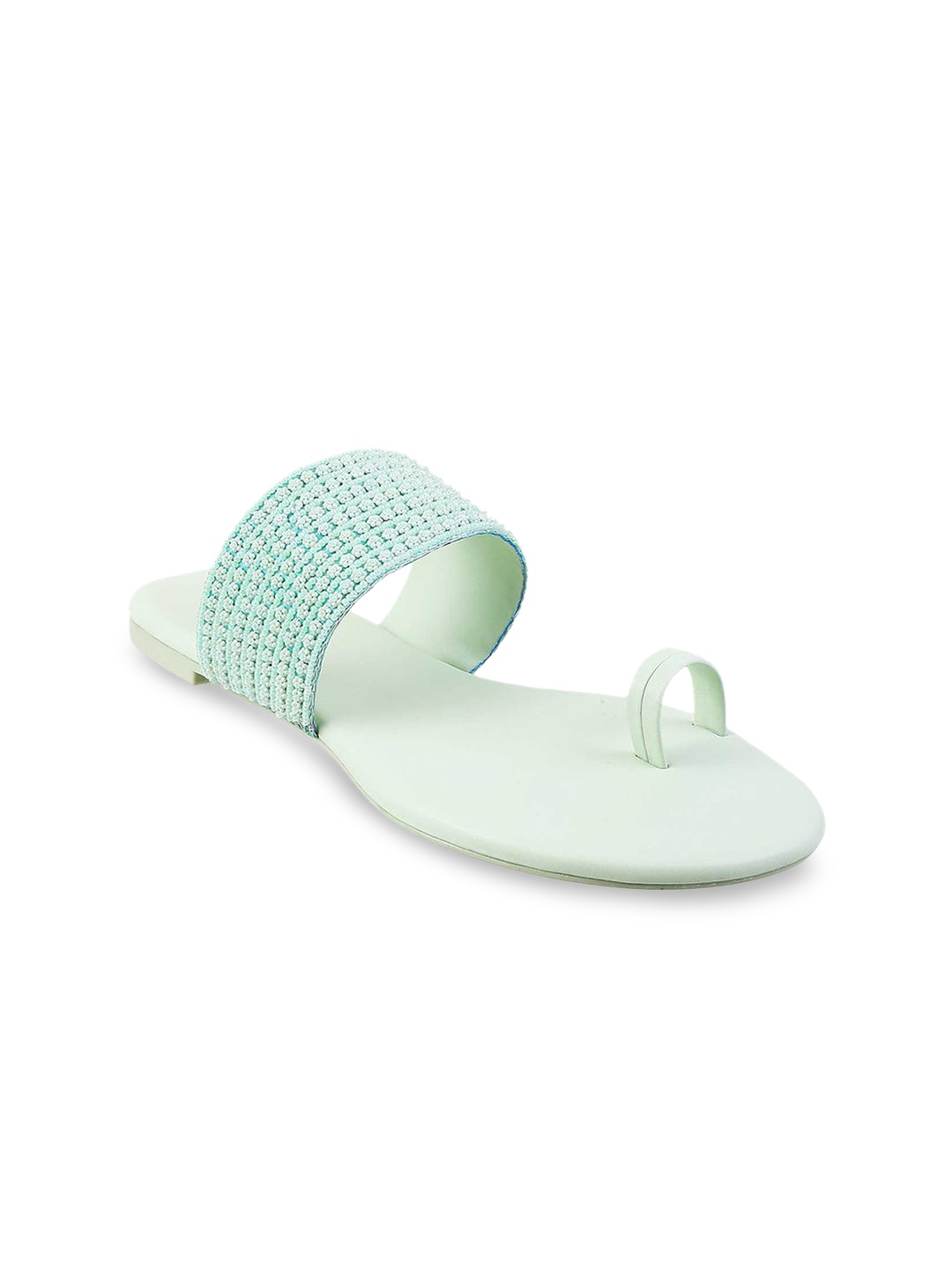

Mochi Women Green Solid One Toe Flats