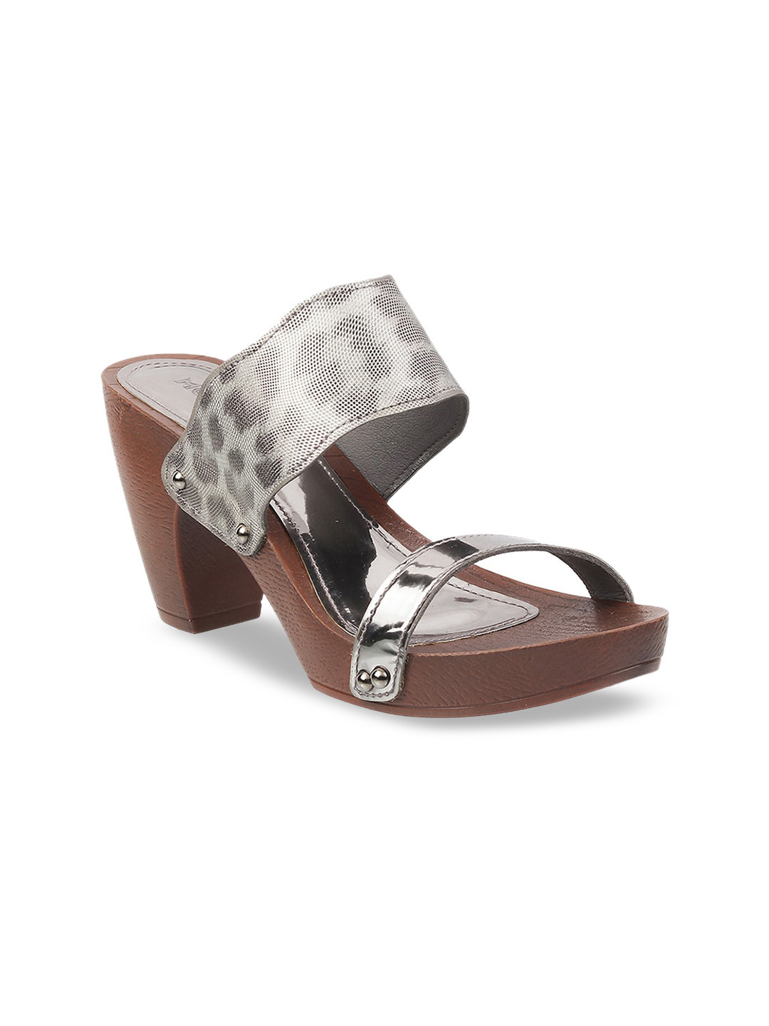 

Mochi Women Grey & Beige Printed Platform Heels