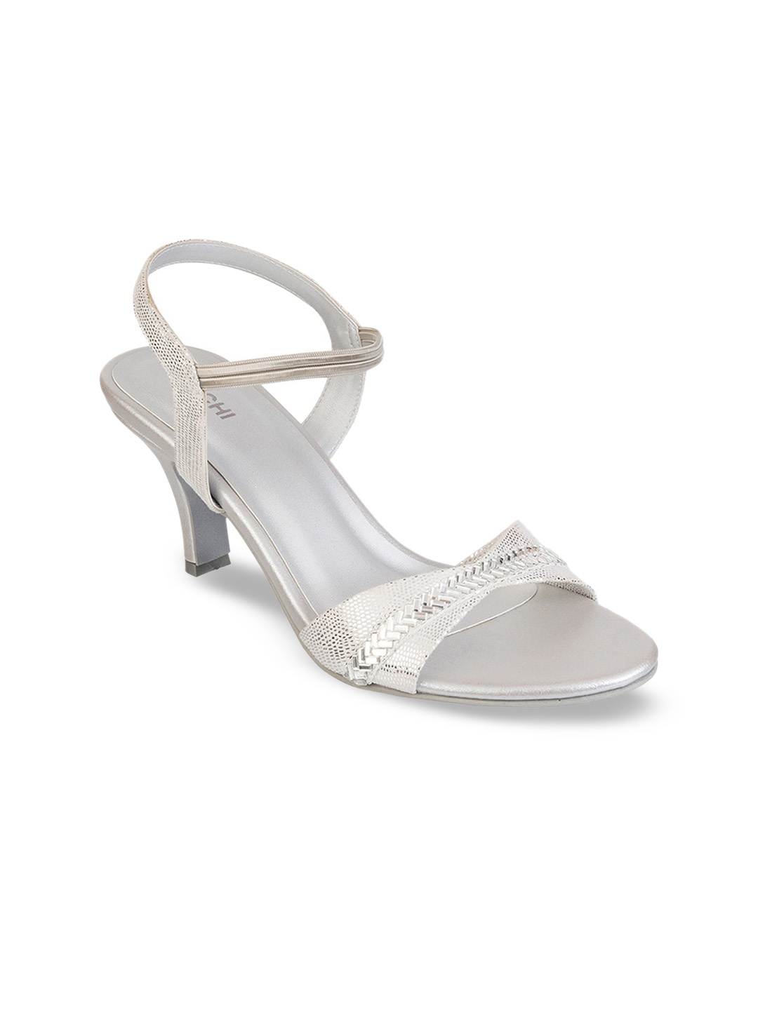

Mochi Women Silver-Toned Textured Kitten Heels