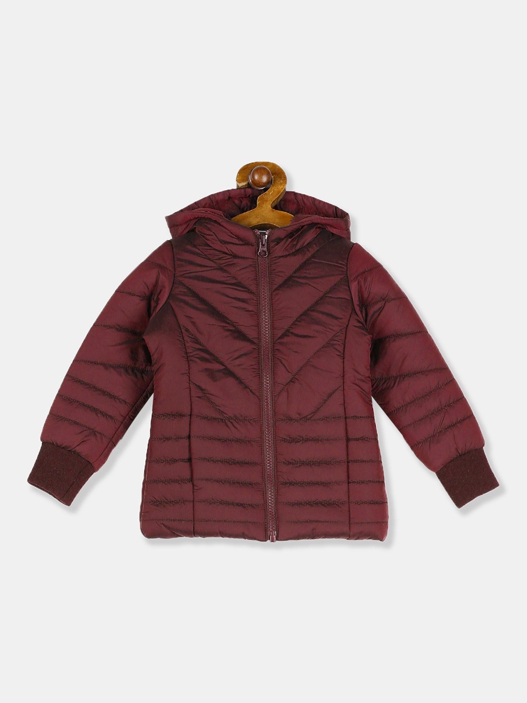 

Cherokee Girls Maroon Solid Puffer Jacket with Detachable Hood