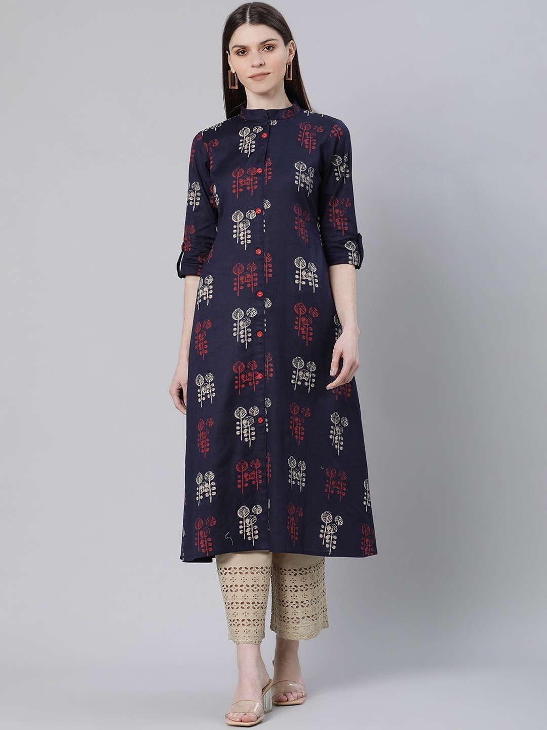 

Gerua By Libas Women Navy Blue Printed Straight Kurta