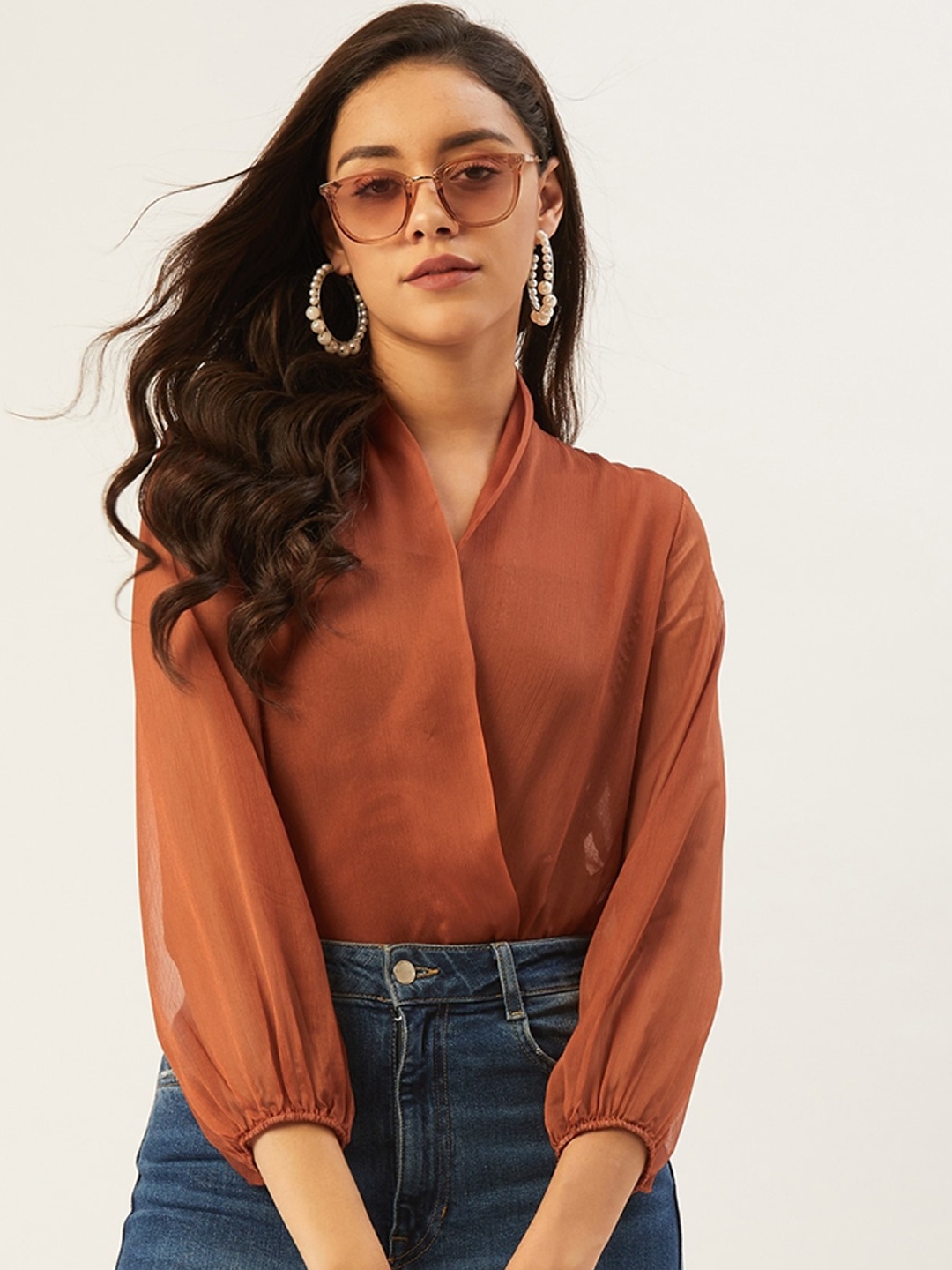 

ANVI Be Yourself Women Rust Brown Solid Overlap Bodysuit