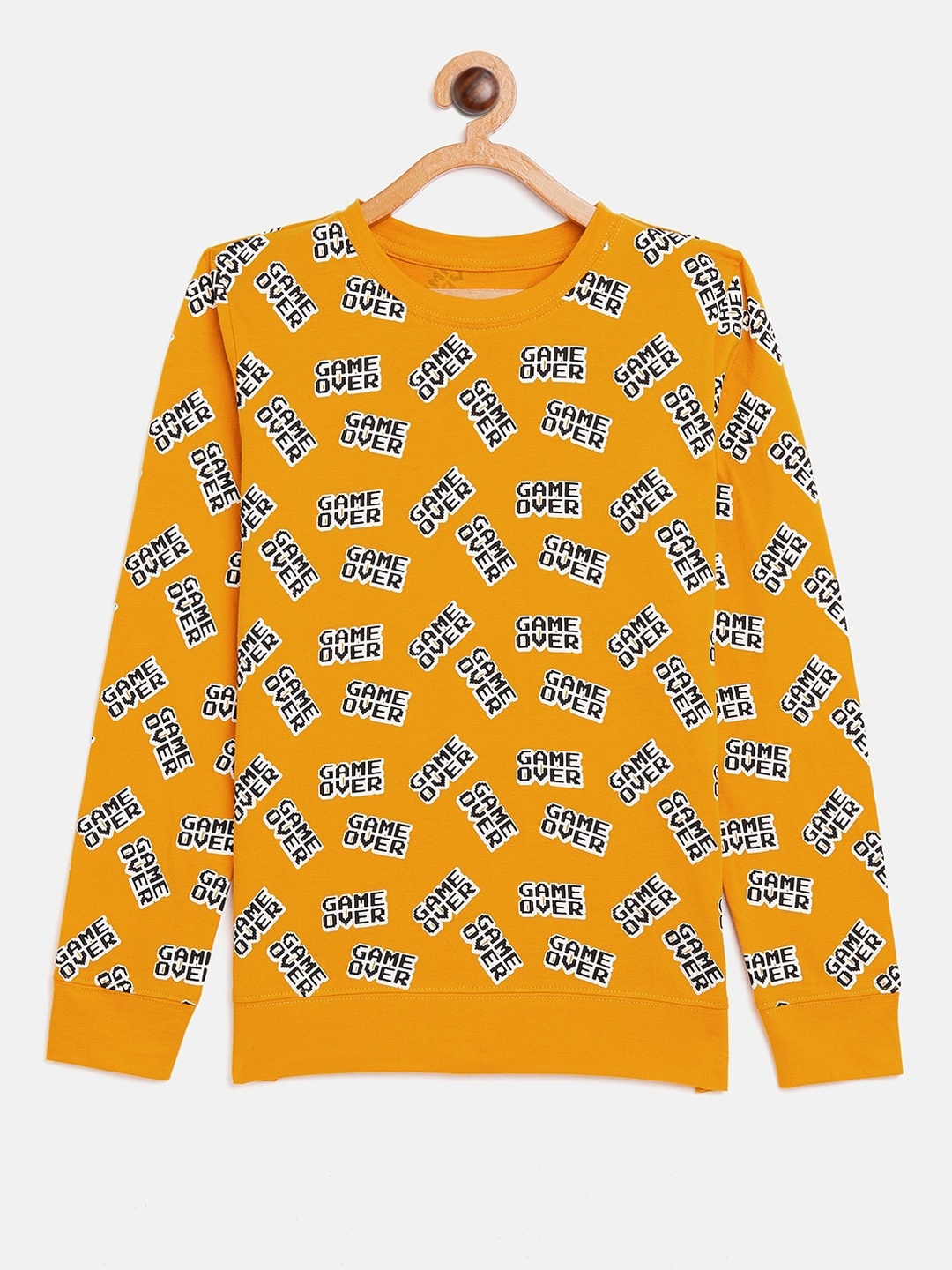 

GRITSTONES Boys Mustard Printed Round Neck T-shirt