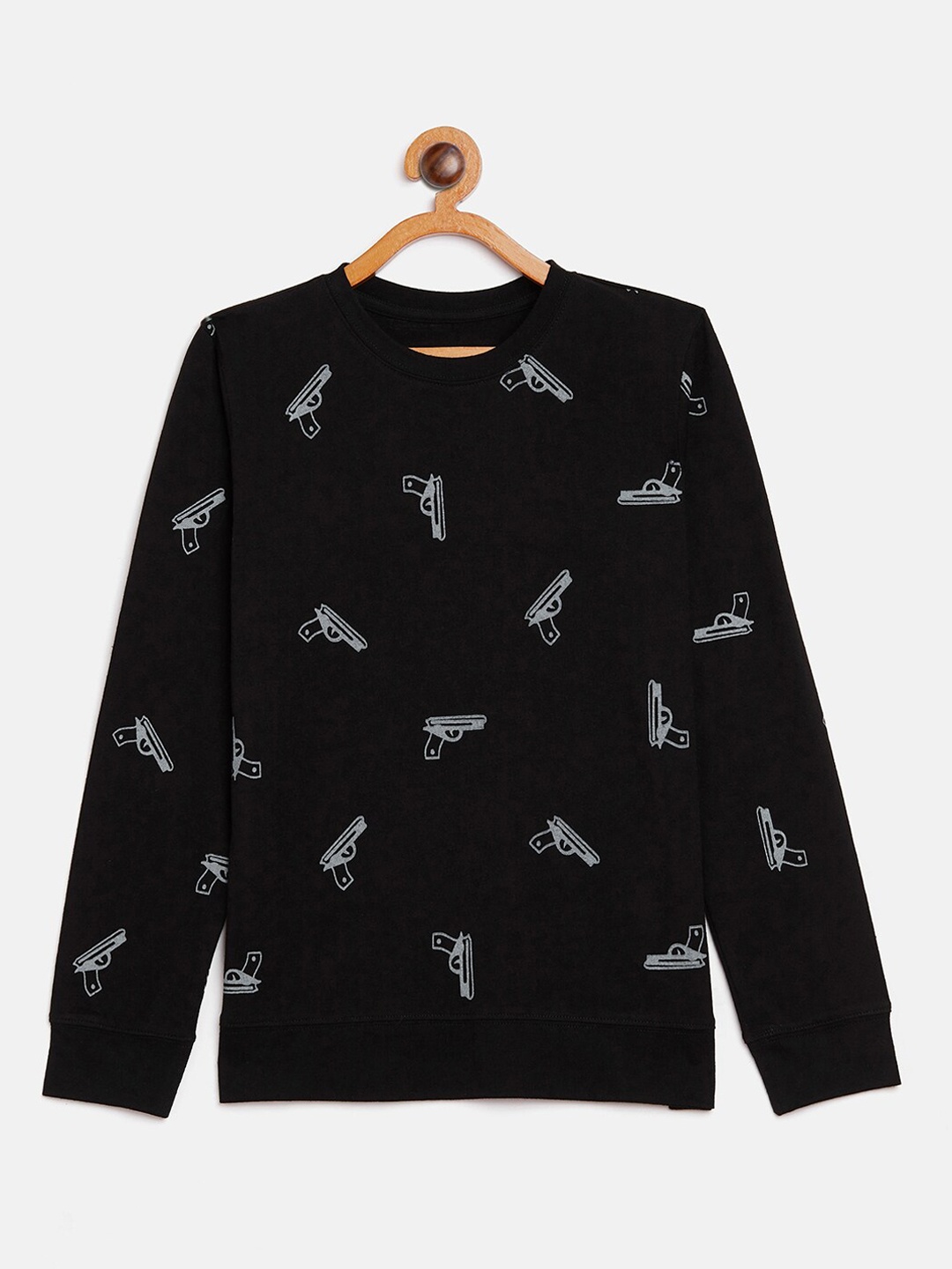 

GRITSTONES Boys Black & White Printed Round Neck T-shirt