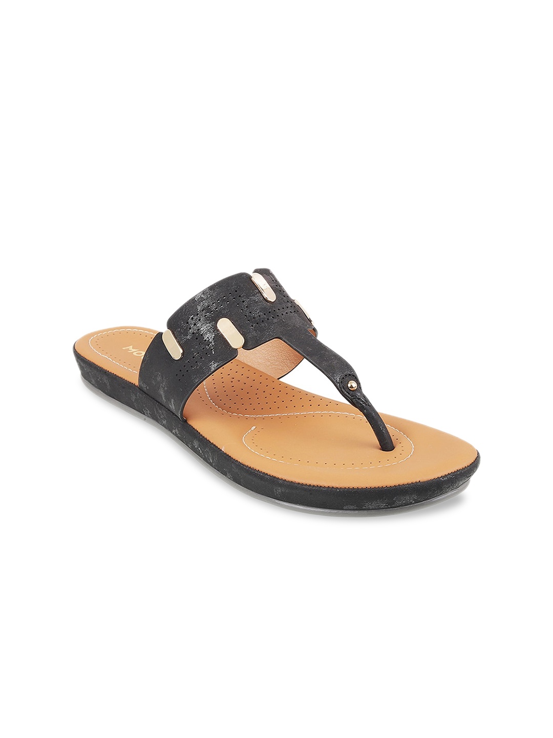 

Mochi Women Black Solid T-Strap Flats