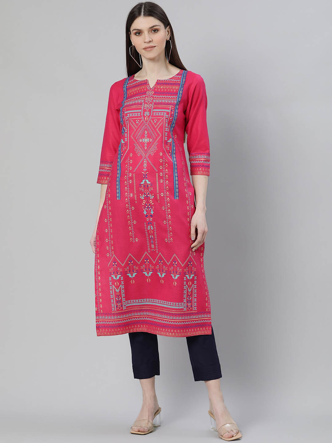 

Gerua By Libas Women Pink Printed Straight Kurta