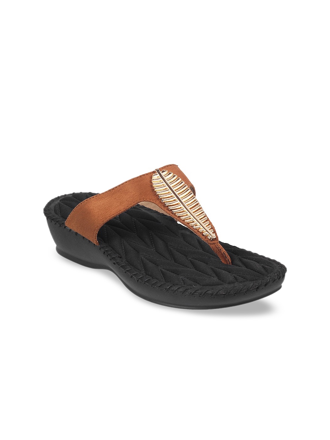 

Mochi Women Brown & Gold-Toned Embellished Wedges
