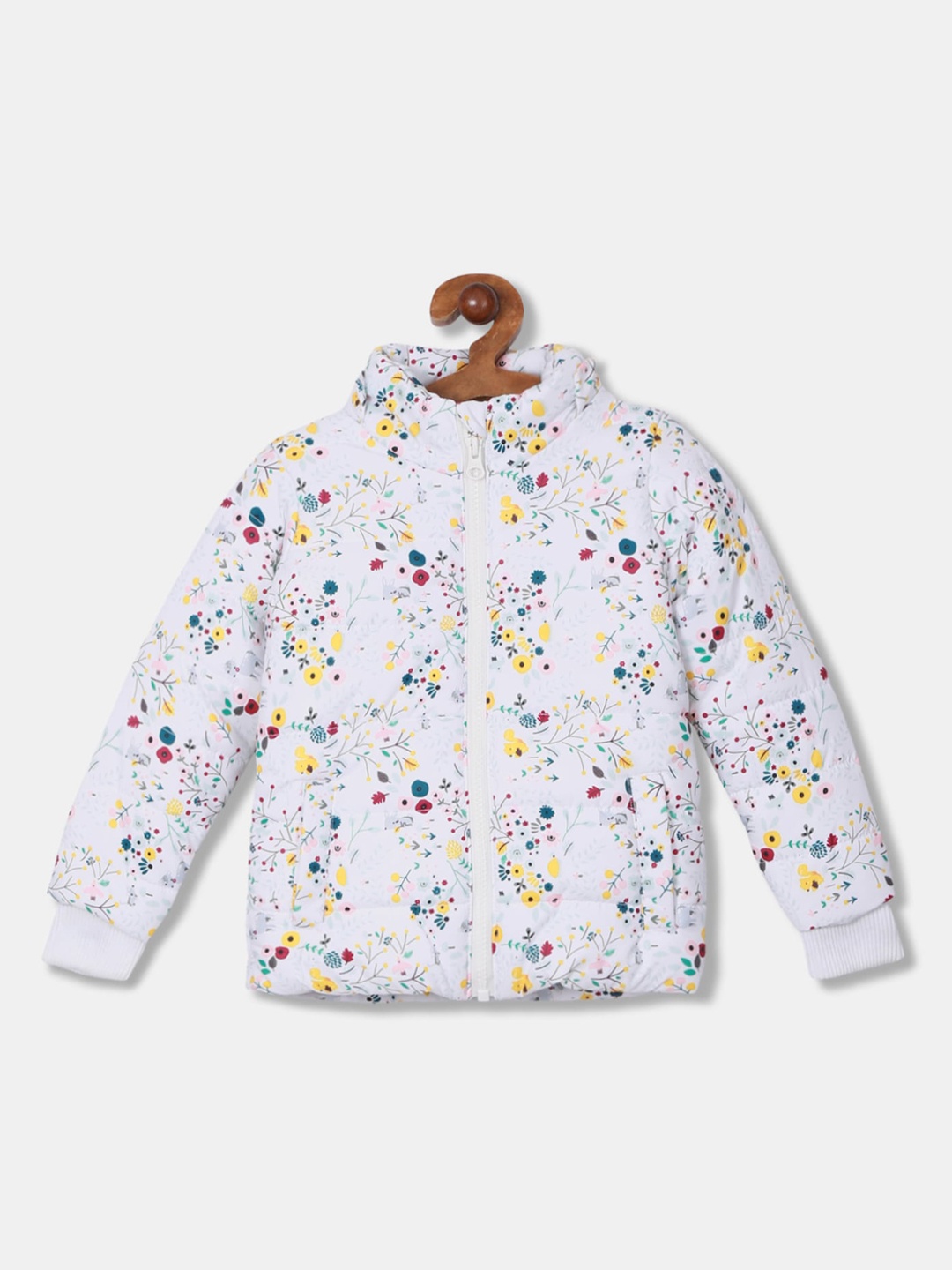 

Cherokee Girls White & Yellow Floral Printed Padded Jacket with Detachable Hood