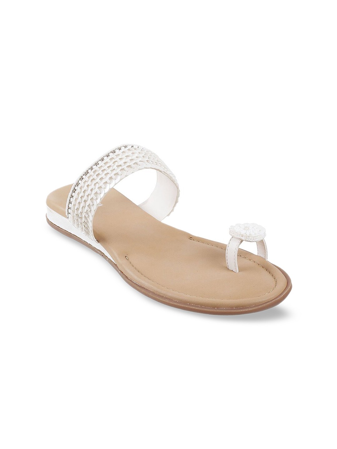 

Mochi Women White Embellished One Toe Flats
