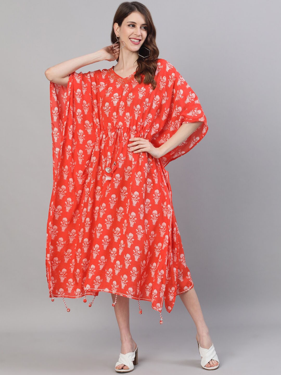 

Ishin Women Orange Printed Kaftan Dress