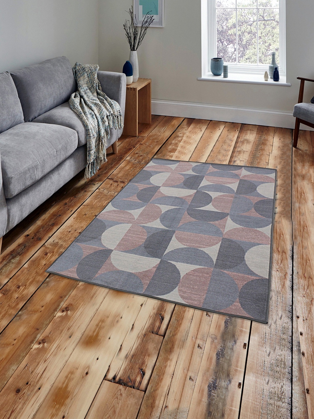 

RUGSMITH Grey & Brown Geometric Printed Light Anti-Skid Carpet