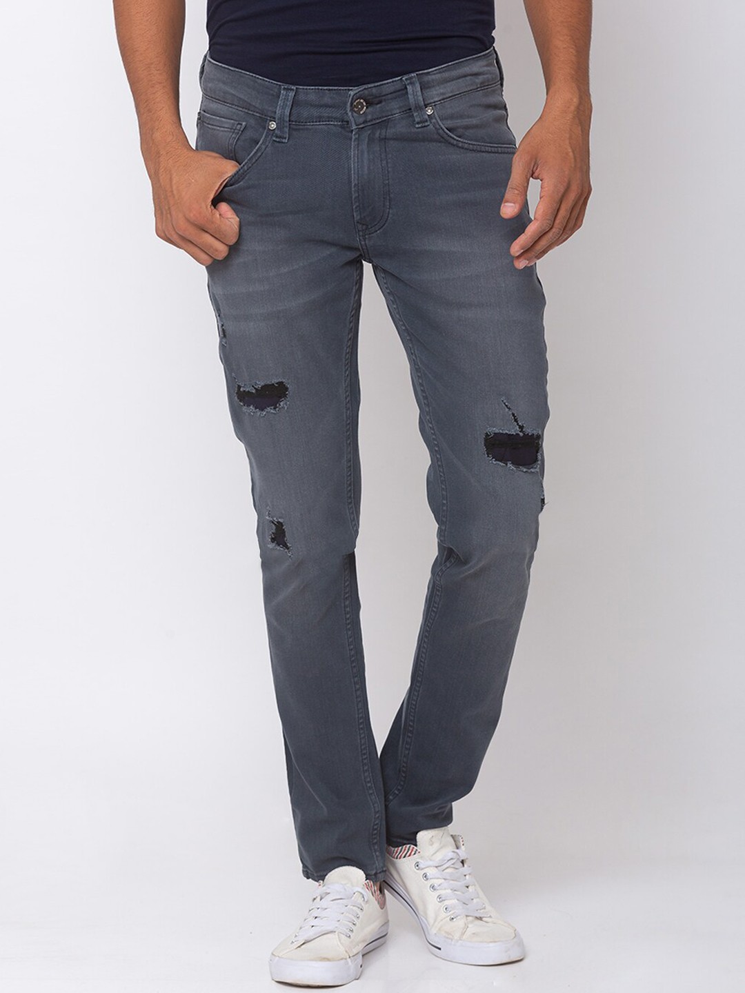 

SPYKAR Men Grey Skinny Fit Low-Rise Mildly Distressed Jeans