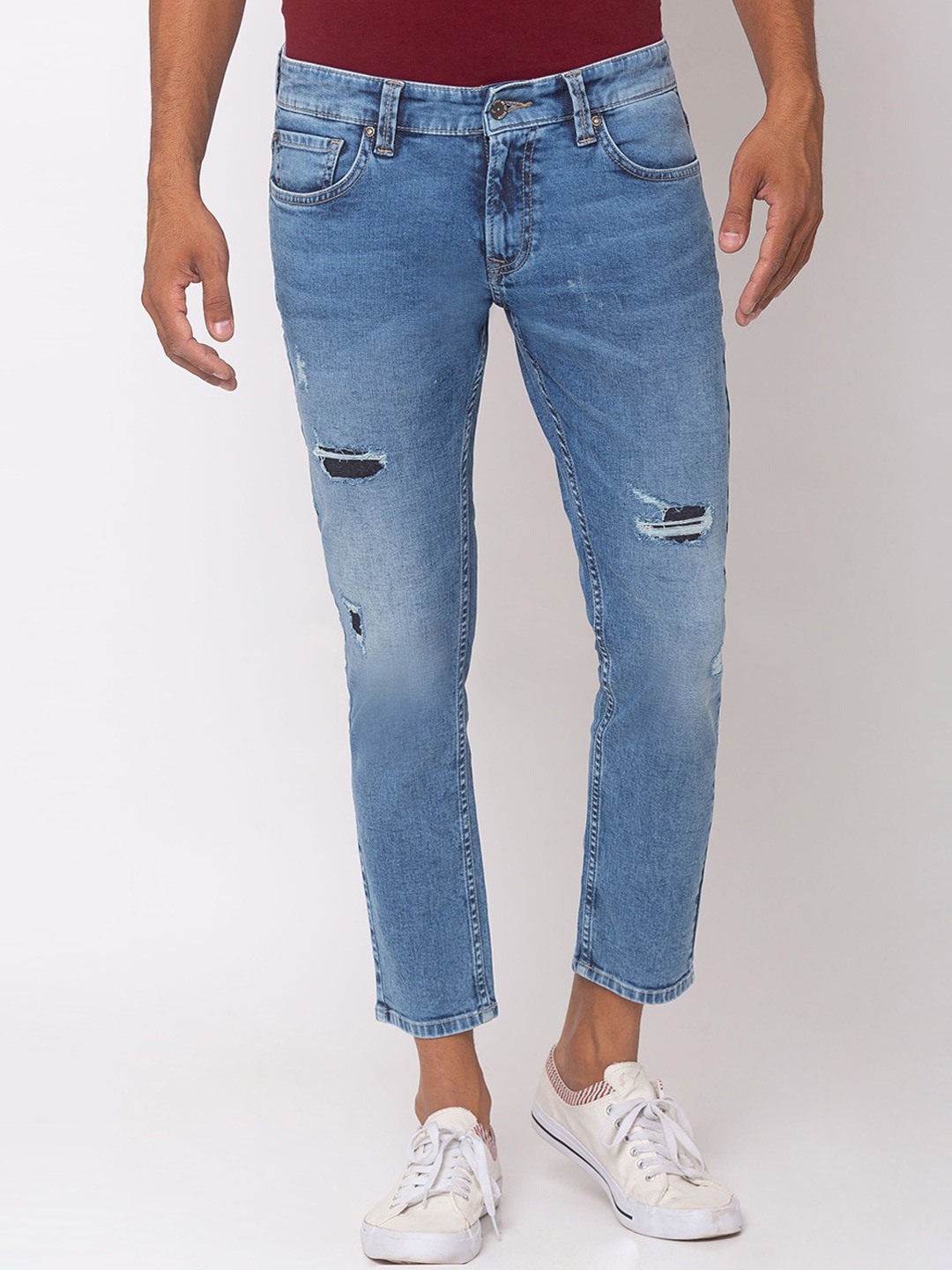 

SPYKAR Men Blue Tapered Fit Low-Rise Mildly Distressed Jeans