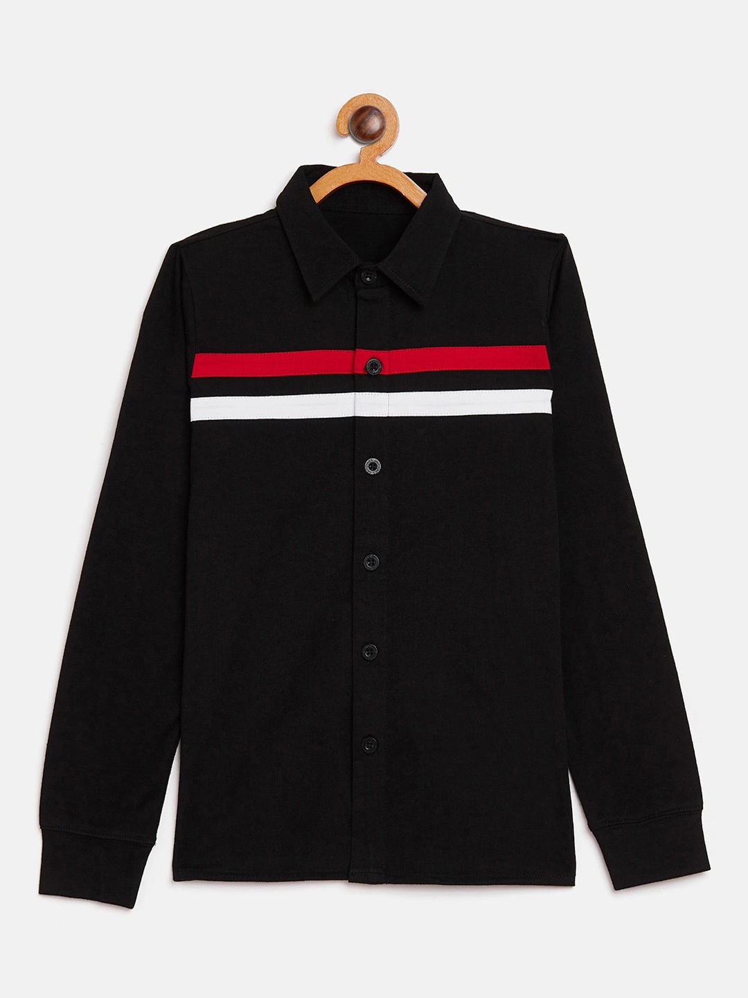 

GRITSTONES Boys Black Regular Fit Striped Casual Shirt