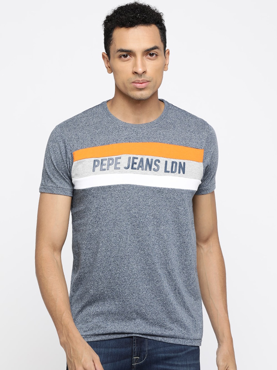 

Pepe Jeans Men Navy Blue Printed Round Neck T-shirt