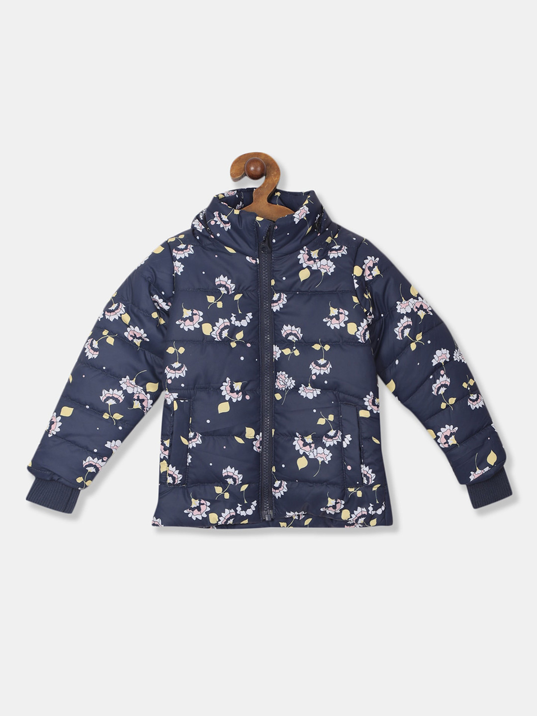 

Cherokee Girls Navy Blue & Pink Floral Printed Padded Jacket with Detachable Hood