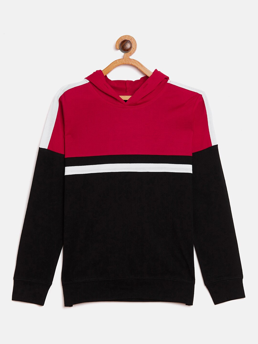 

GRITSTONES Boys Red & Black Colourblocked Hood T-shirt