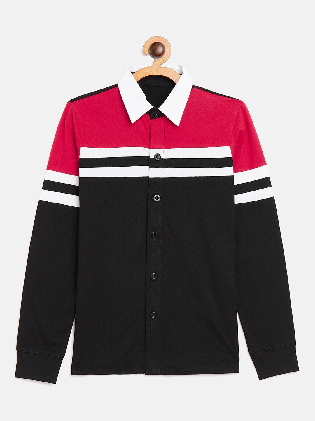 

GRITSTONES Boys Black Regular Fit Striped Casual Shirt