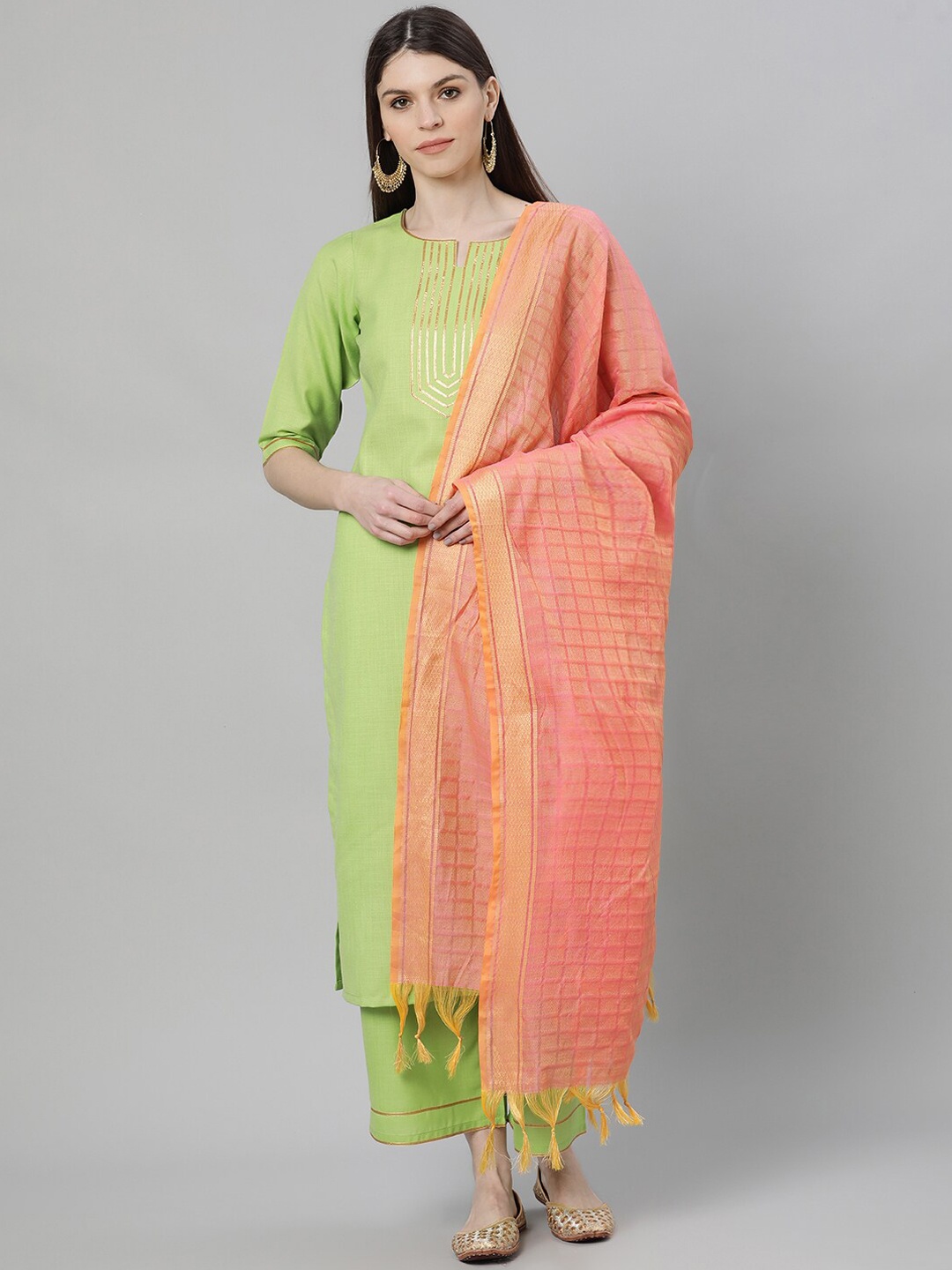 

Gerua By Libas Women Green Self Design Kurti with Palazzos Dupatta