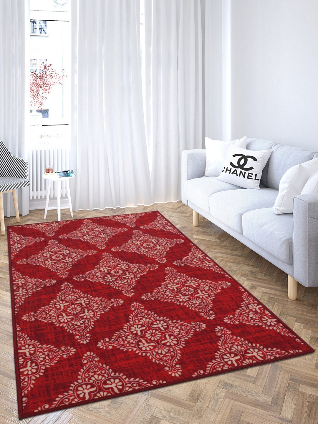 

RUGSMITH Red & Beige Ethnic Motifs Printed Anti-Skid Carpet