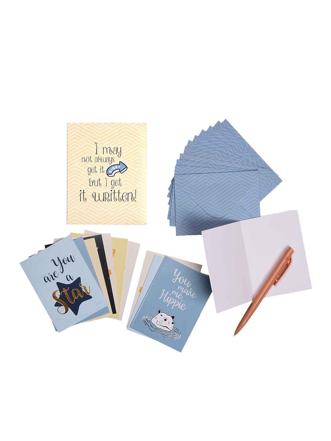 Doodle Set of 12 You've Got Mail Notecards With Envelope, Yellow