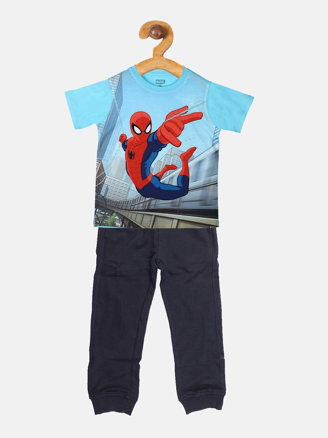 

YK Marvel Boys Blue & Red Printed T-shirt with Pyjamas