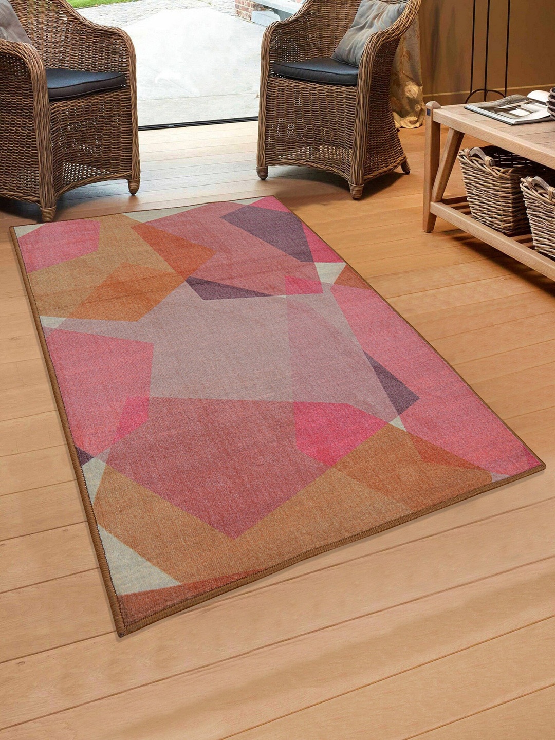 

RUGSMITH Pink & Yellow Printed Anti-Skid Carpet