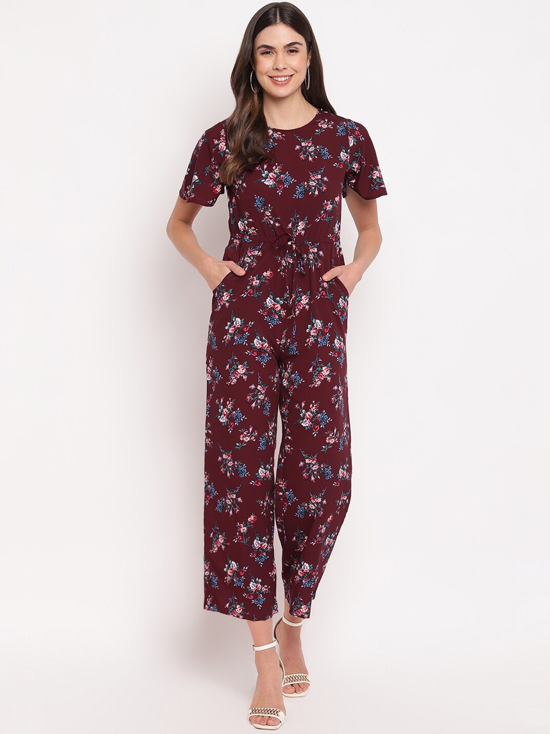 

Mayra Women Maroon & Blue Printed Basic Jumpsuit
