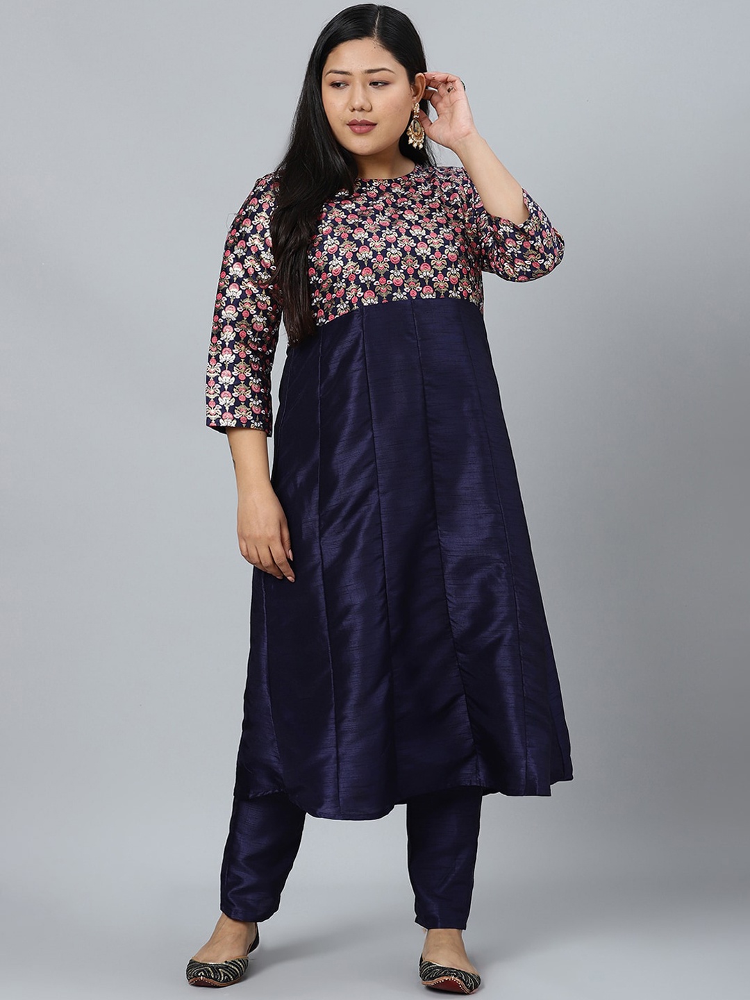 

curveZI by Ziyaa Women Navy Blue Printed Kurta with Palazzos