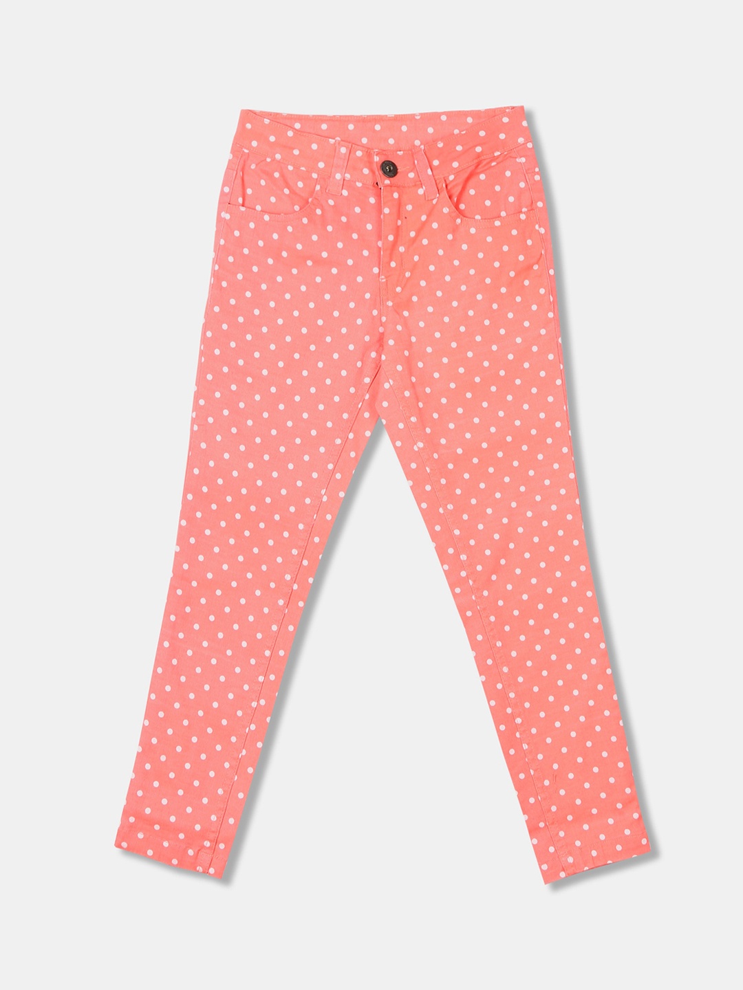 

Cherokee Girls Peach-Coloured & White Regular Fit Printed Regular Trousers