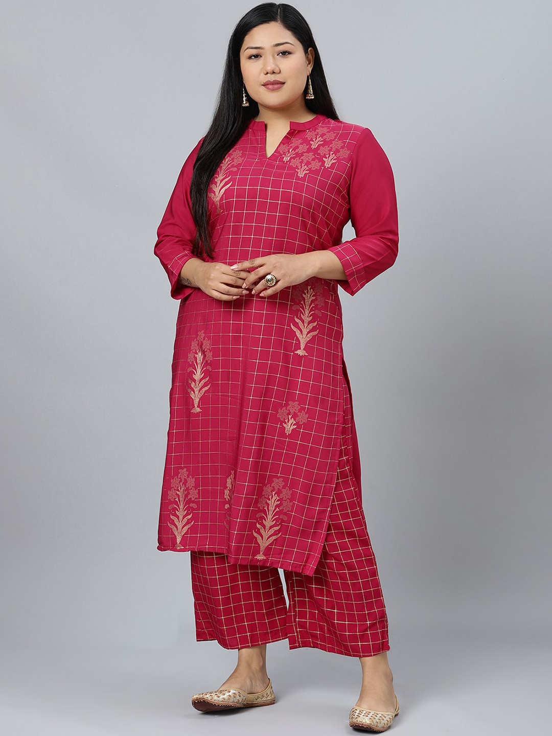 

curveZI by Ziyaa Women Maroon Checked Kurta with Palazzos