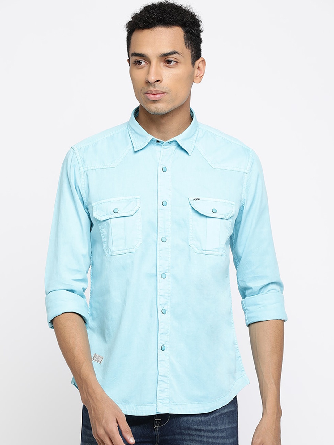 

Pepe Jeans Men Blue Regular Fit Solid Casual Shirt