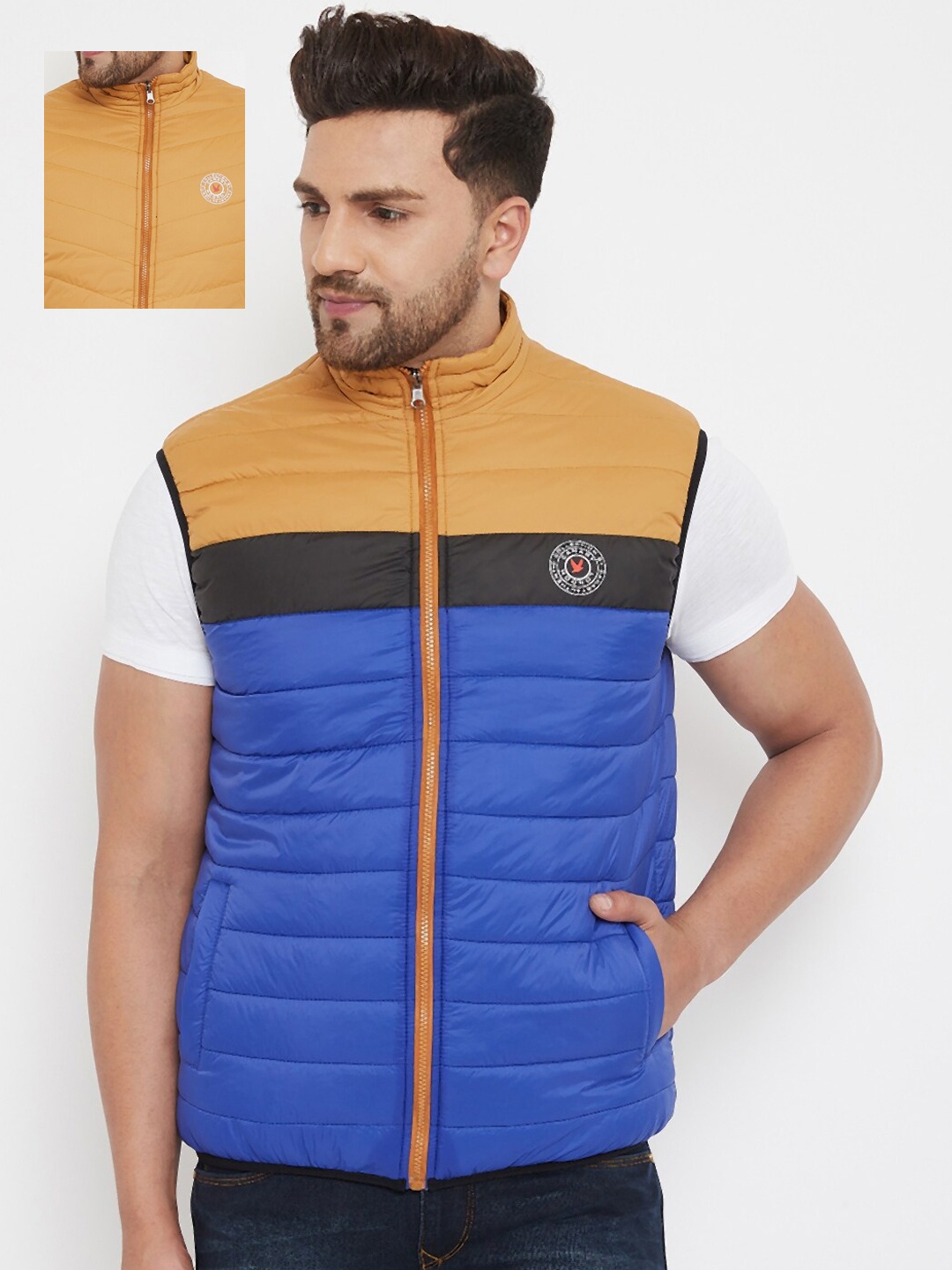 

Canary London Men Khaki Colourblocked Reversible Puffer Jacket