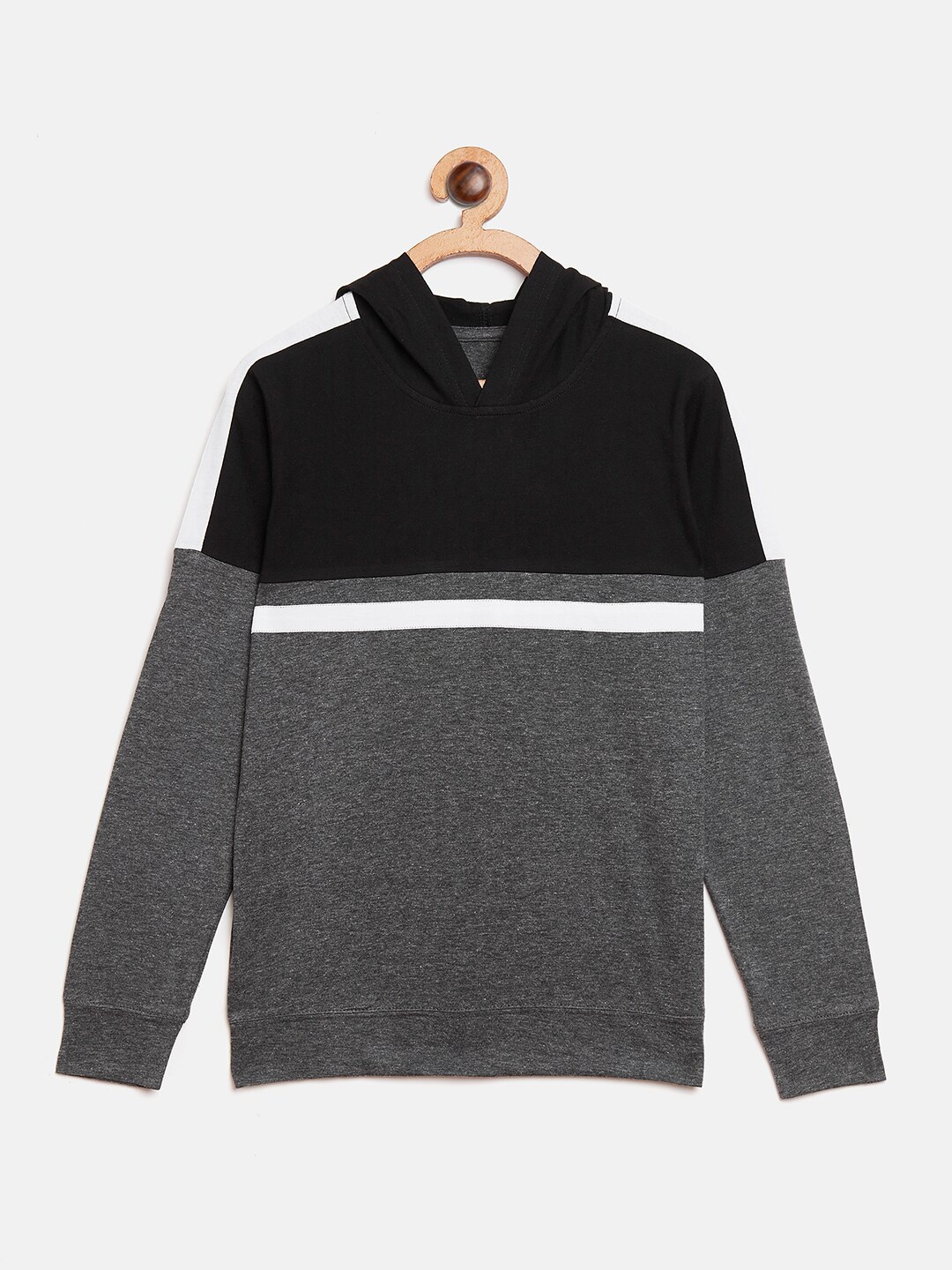 

GRITSTONES Boys Grey & Black Colourblocked Hood T-shirt