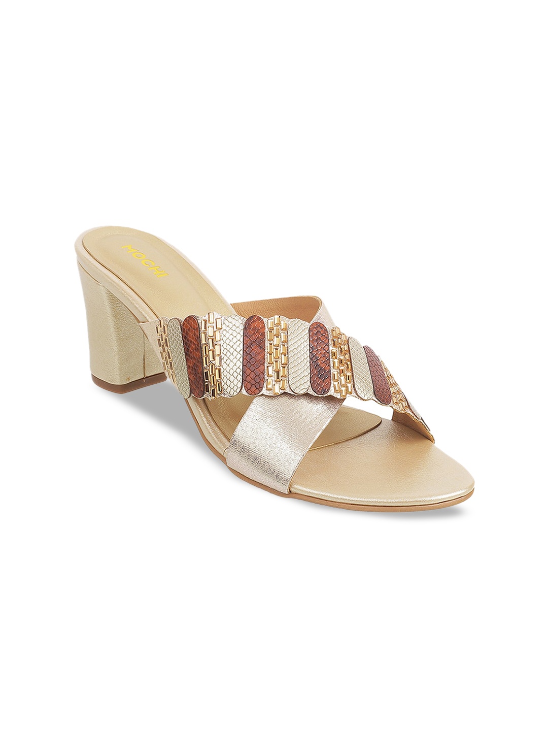 

Mochi Women Gold-Toned & Silver-Toned Embellished Block Heels