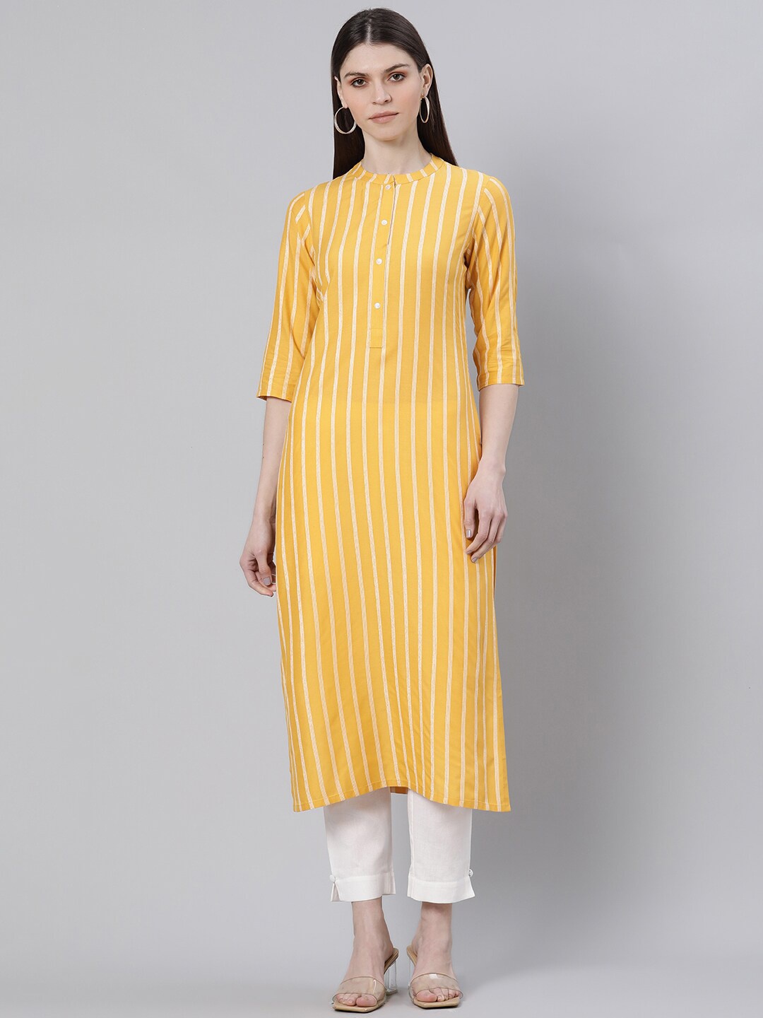 

Gerua By Libas women yellow striped kurta