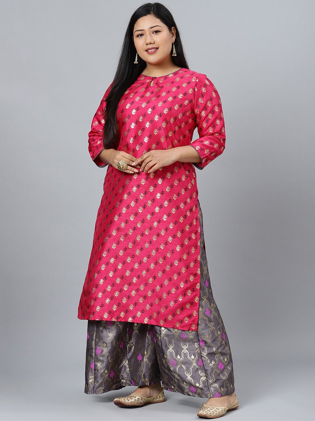 

curveZI by Ziyaa Women Pink Self Design Kurti with Palazzos