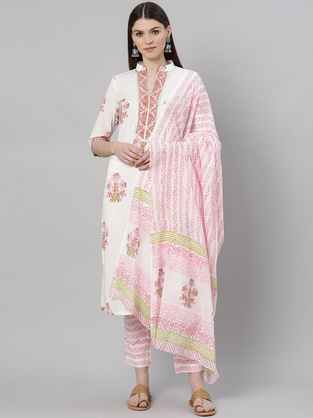 

Gerua By Libas Women Multicoloured Printed Kurti with Trousers Dupatta, Multi
