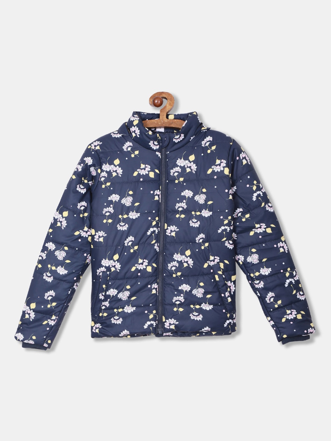 

Cherokee Girls Navy Blue & Pink Floral Printed Padded Jacket with Detachable Hood