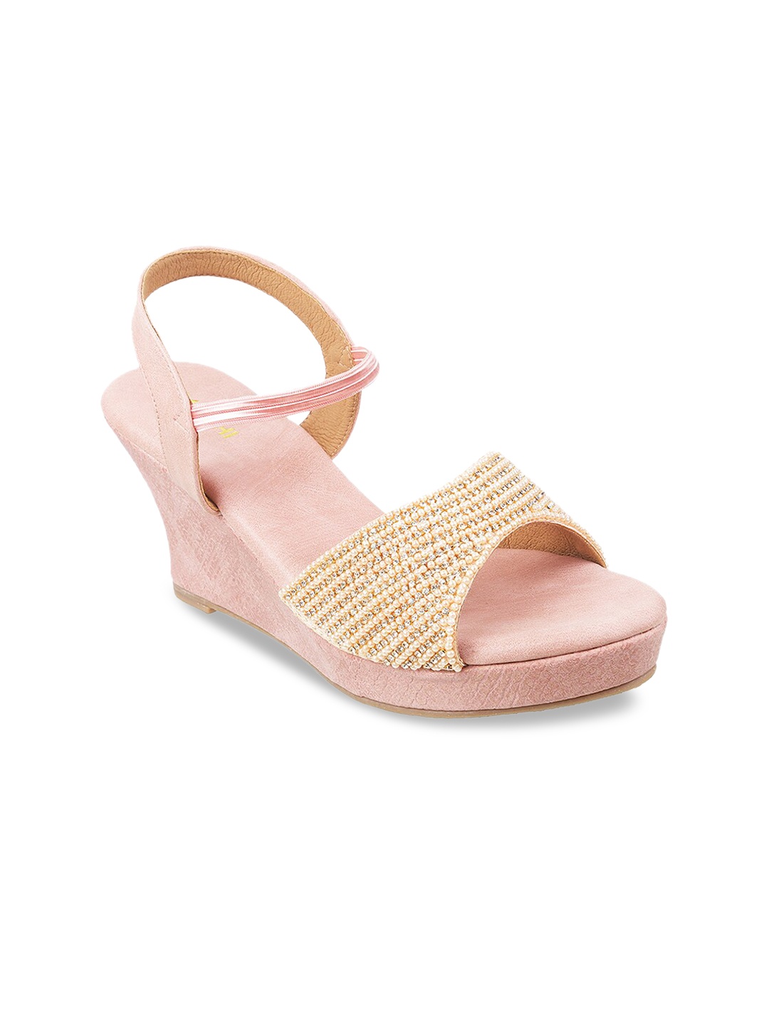 

Mochi Women Beige & Pink Embellished Wedges
