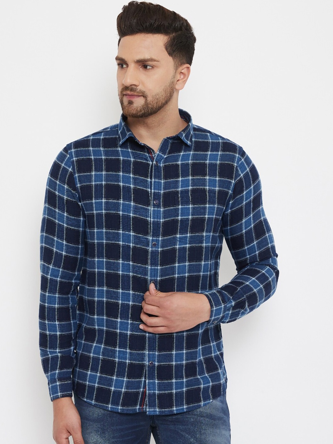 

Canary London Men Blue Slim Fit Checked Casual Shirt
