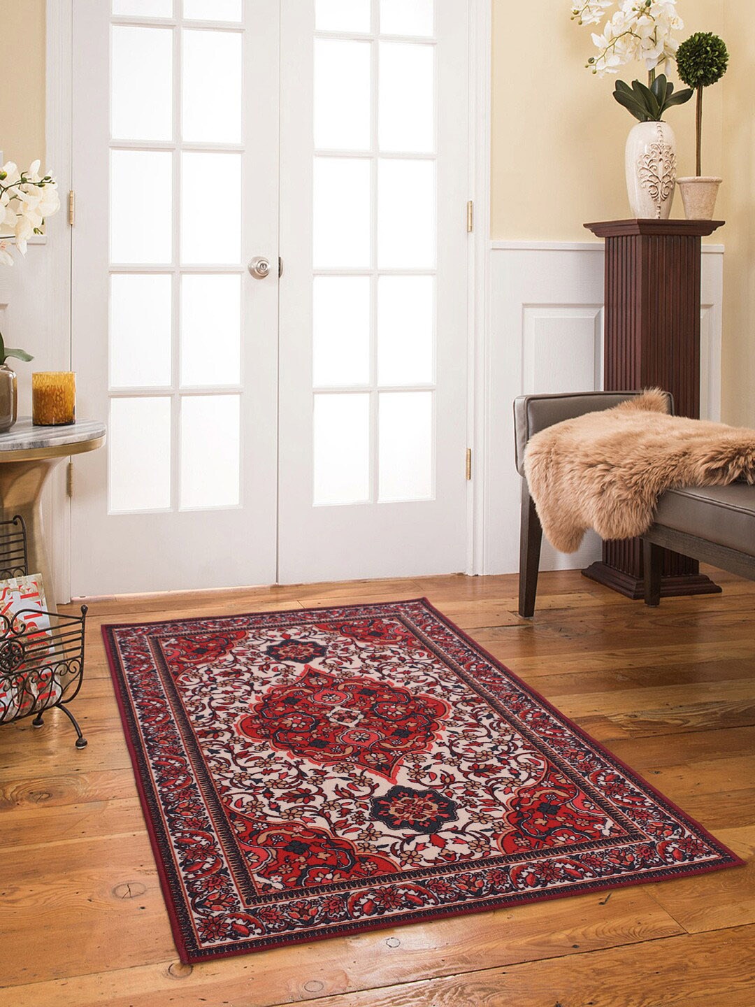 

RUGSMITH Red & Brown Digital Printed Anti-Skid Carpet