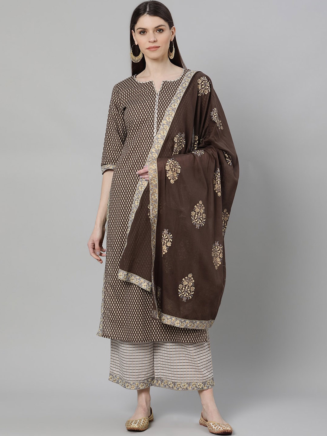 

Gerua By Libas Women Olive Green Printed Kurta with Trousers Dupatta