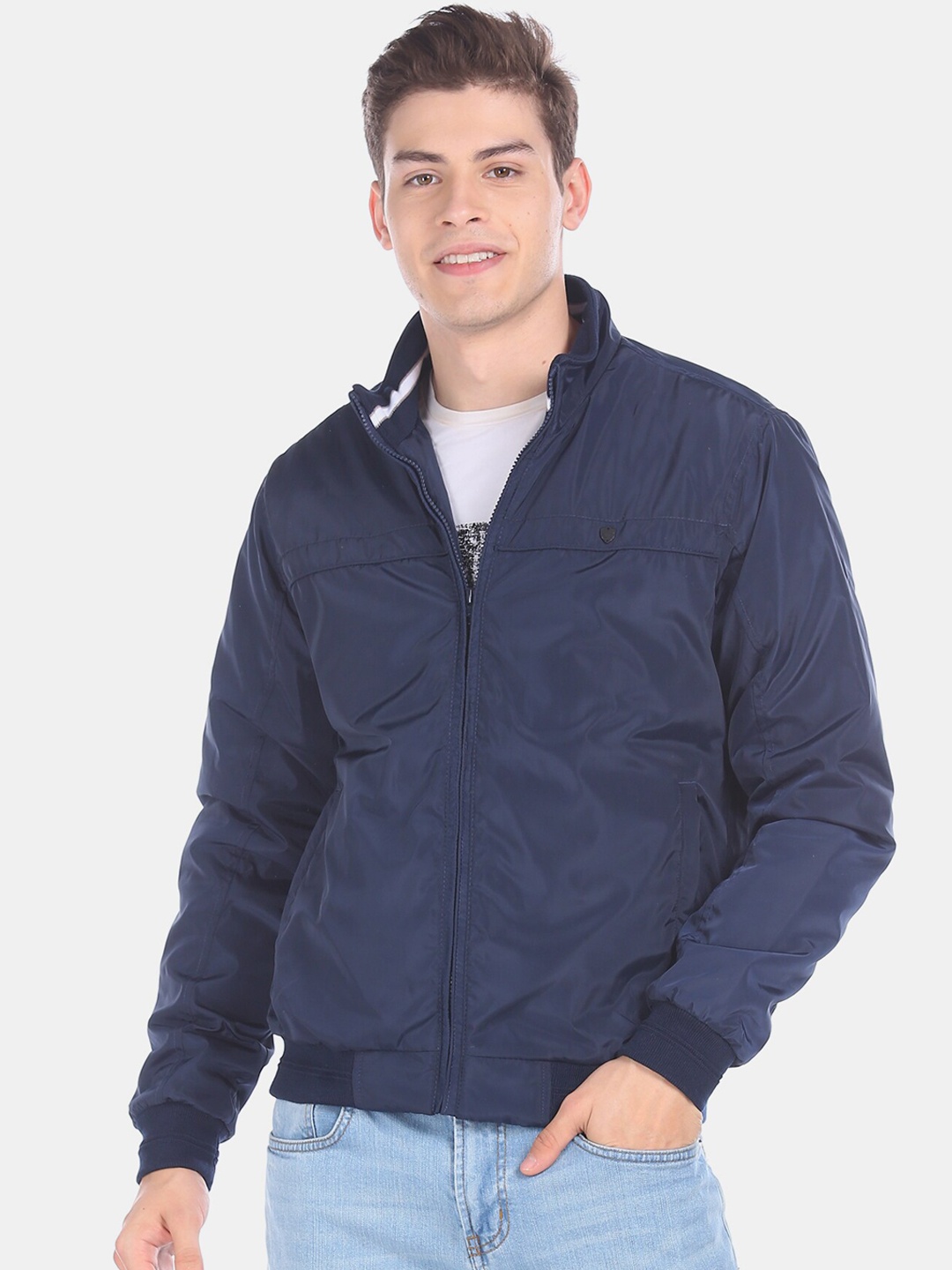 

Ruggers Men Navy Blue Solid Bomber
