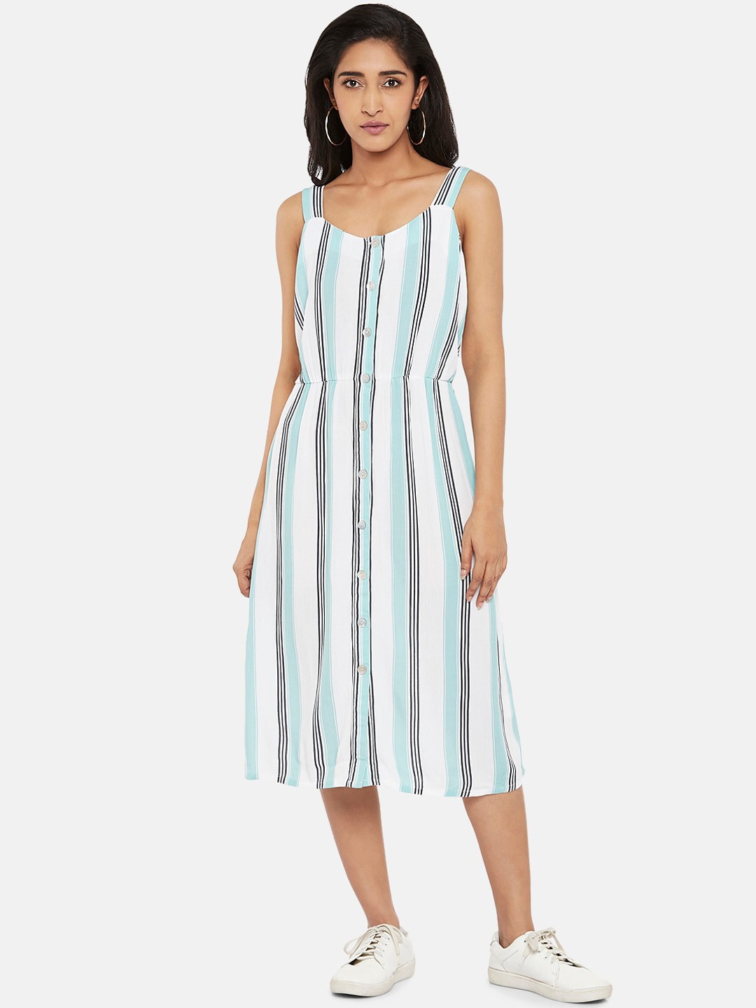 

Honey by Pantaloons Women Green Striped A-Line Dress