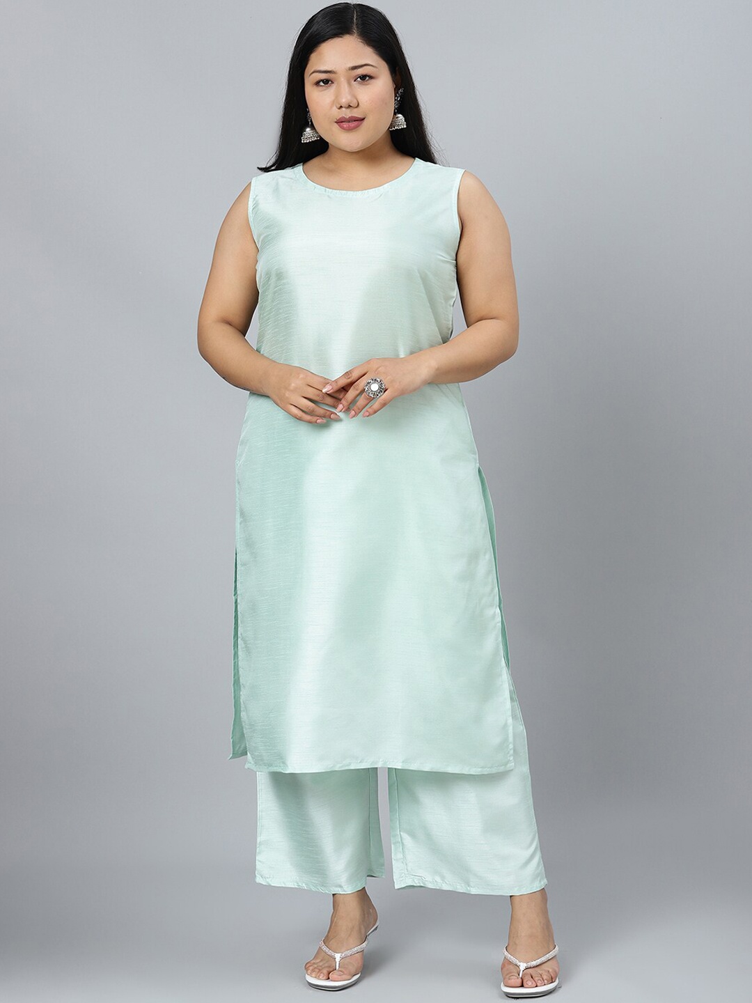 

curveZI by Ziyaa Women Green Solid Kurta Set with Jacket