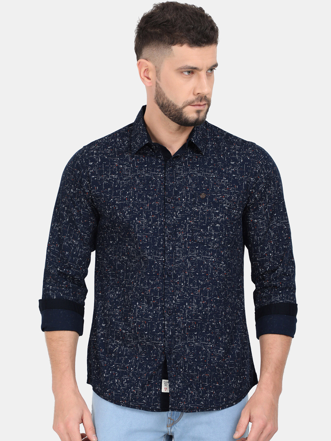 

VUDU Men Navy Blue Regular Fit Printed Casual Shirt
