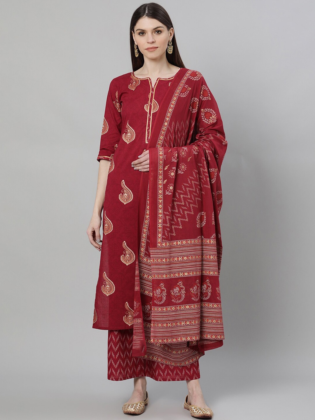 

GERUA Women Maroon Printed Kurta with Trousers & Dupatta