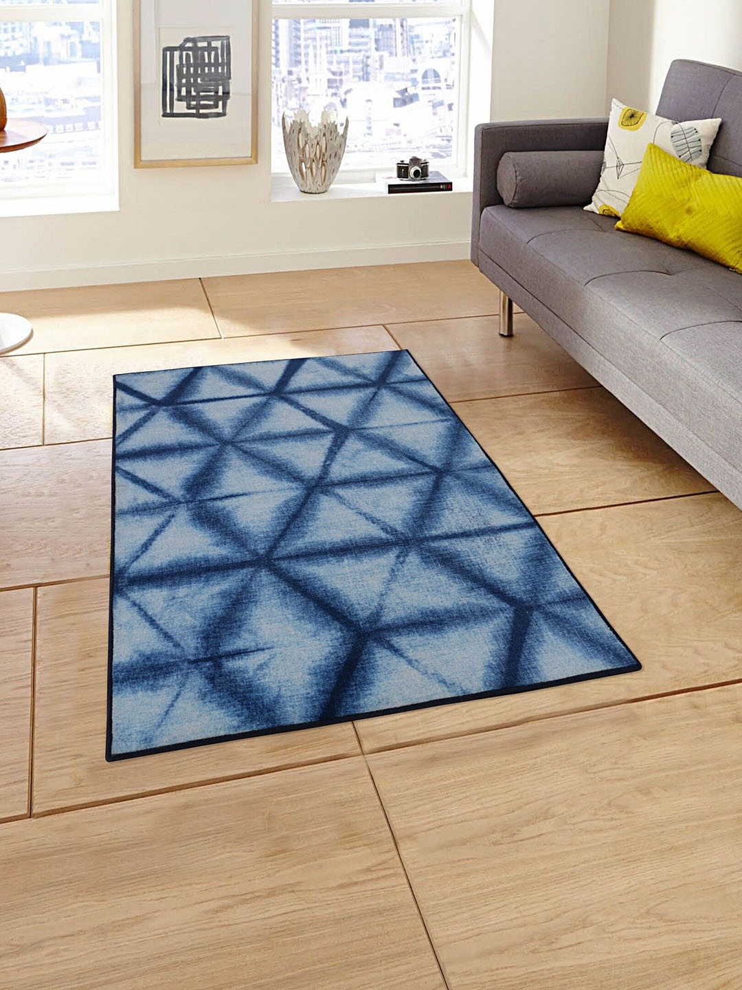 

RUGSMITH Blue Shibori Patterned Anti-Skid Carpet